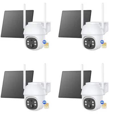 Image de 2K 3MP 4G LTE batterie/panneau solaire caméra de surveillance, Auto Zoom & Tracking, détection de personnes/véhicules/animaux, vision nocturne par spotlight, 4 packs