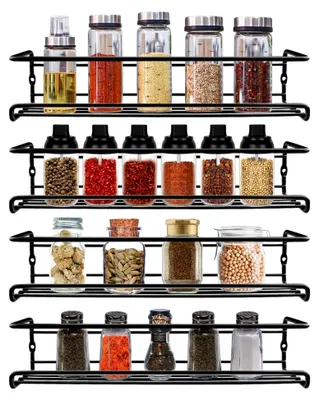 Produktbild von Wandgewürzregal, Hängendes Gewürzregal aus Metall, Kühlschrank Organizer, Küchenregal 4er-Set Schwarz