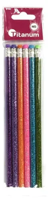 Image de Crayons pailletés avec gomme HB - 6 pcs. Titane