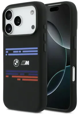 Produktbild von BMW M Silicon Horizontal Line MagSafe-Hülle für das iPhone 17 Pro, schwarz