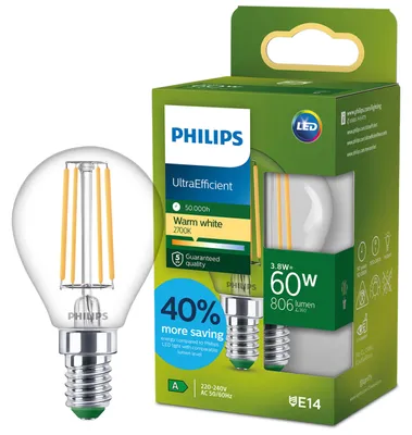 Productafbeelding van Philips Čirá gloeilamp, type kaars, met een traditionele uitstraling, 60 W, P45, E14, 3,8 W, 60 W, E14, 806 lm, 50.000 uur