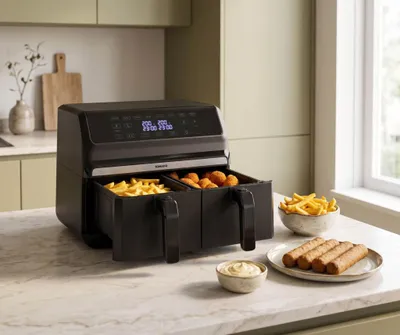 Produktbild von Tomado TAF8001B Doppel-Heißluftfritteuse 8 Liter - 2 Körbe - Dual-Dish-Funktion