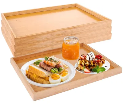Zdjęcie produktu dla Zestaw 4 bambusowych tacek do serwowania, wymiar 37 x 26 cm