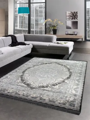Produktbild von Teppich Luxus Designerteppich Wollteppich grau blau Größe - 160x230 cm