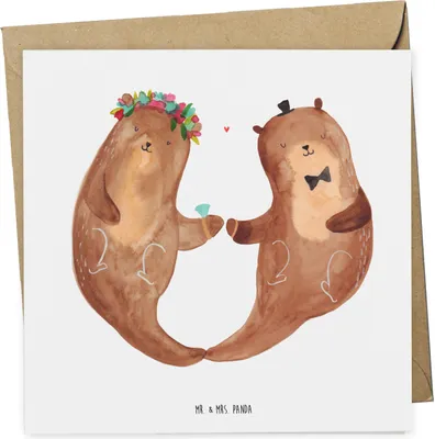Produktbild von Mr. & Mrs. Panda Grußkarte Hochzeit Otter - Weiß - Geschenk, Glückwunschkarte, doppelkarte, Trauung, Hochzeitsgeschenk, Hochzeitskarte, Klappkarte, anlasskarte, faltkarte