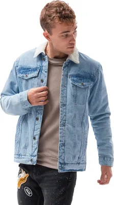 Produktbild von Herren Jacke Sherpa Jeansjacke Jacket Jeansjacke Winterjacke Mit Fell 100% Baumwolle S-Xxl Ombre C523 Hellblau S
