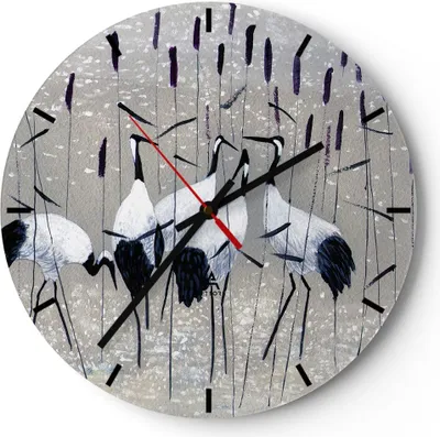 Produktbild von Wanduhr - Rund - Glasuhr - Vogel Natur Wasser - 40x40cm - Schleichendes Uhrwerk - Lautlos - zum Aufhängen bereit - Dekoration Modern - Wanddekoration aus Glas - C3AR40x40-3687