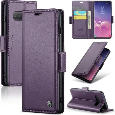 Immagine prodotto di Custodia Galaxy S10, carta di blocco RFID, custodia in pelle avanzata con funzione di supporto per Samsung Galaxy S10 Viola