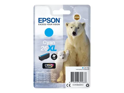 Produktbild von Epson Polar bear 26XL Eisbär Claria Premium Single Cyan Tinte, High (L) Yield, Cyan, 9,7 ml, 1 Stück(e), 700 Seiten, Einzelpackung