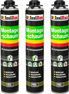 Produktbild von Isolbau - Bauschaum Montageschaum 3 x 750 ml PolyurethanSchaum 1K Pistolenschaum Zargenschaum - Isolierung Abdichtung für Innen und Außen