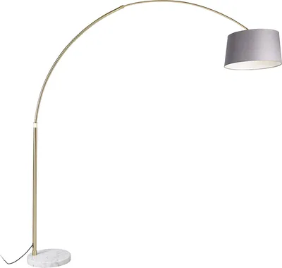 Zdjęcie produktu dla Lampa łukowa mosiężna z szarym abażurem z tkaniny marmurowej 45 cm - XXL