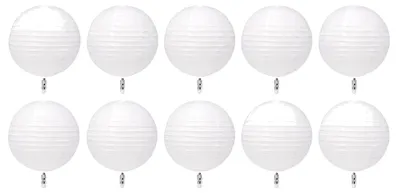 10er-Set runde Papierlaternen mit LED, 20 cm, weiß