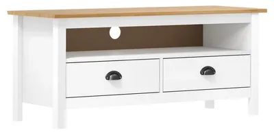 Imagen del producto de Mueble de televisión: Madera maciza, 69 cm de alto, color blanco, compacto, con amplio espacio de almacenamiento