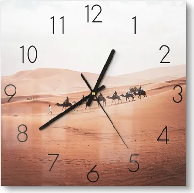Produktbild von DEQOART Glasuhr 30x30 cm Zahlen 'Stille der Dünen' Wanduhr Glas Uhr Design leise Küchenuhr