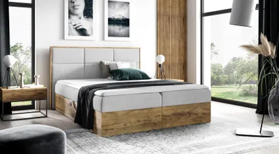 Produktbild von Boxspringbett Schlafzimmerbett BARTEL 160x200cm Stoff Hellgrau inkl. Bettkasten