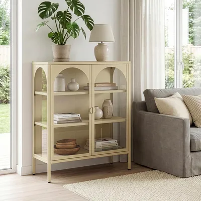 Produktbild von Vitrinen-Sideboard 'Klippestad' mit 2 Türen Stahl 95 x 80 x 35 cm Kamelfarben