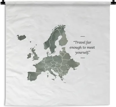 Produktbild von MuchoWow® Wandteppich Wandbehang Karten - Europa - Aquarell - Zitate 150x150 cm Tapisserie Dekoration Wandtuch - Wohnaccessoires - Modernes