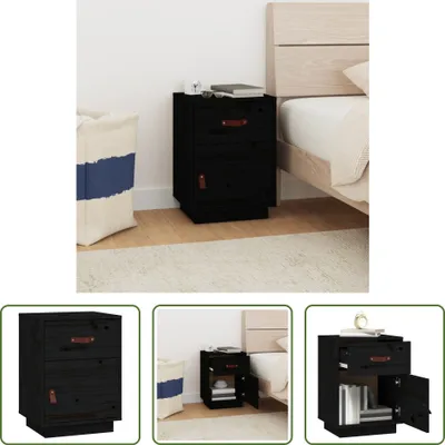 Produktbild von The Living Store Nachttisch Schwarz 40x34x55 cm Massivholz Kiefer