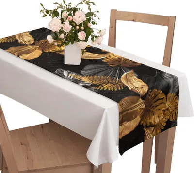 Produktbild von Tischläufer mit Muster 40 x 110 cm Große Blätter Grau Gelb Schwarz