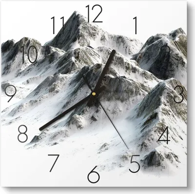 Produktbild von DEQORI Glasuhr 30x30 cm Zahlen 'Verschneites Bergmassiv' Wanduhr Glas Uhr Design leise