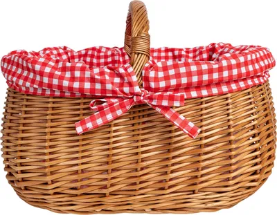 Produktbild von Creative Home Großer Picknickkorb mit rot karierter Stoffeinlage | Weidenkorb mit Henkel | Einkaufskorb Autokorb 45 x 32 x 34 cm (+/- 2 cm)