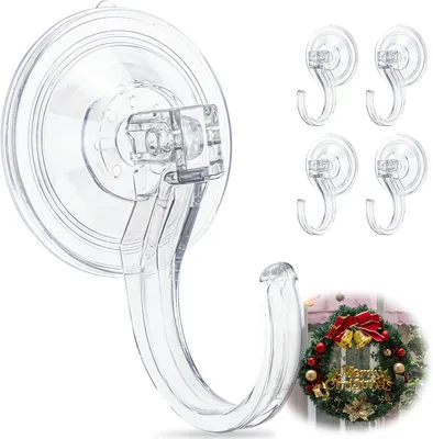 Productafbeelding van Wreath Hangers - Set van 4 - Zuignaphaken - Heavy duty haken tot 8 kg - Kransophanger zonder boren met zuignap