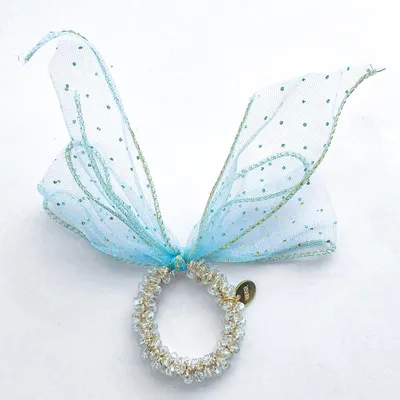 Produktbild von Chic Scrunchie mit Perle & Schleife im Imperial-Stil – tiefes Blau
