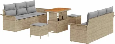 Immagine prodotto di vidaXL Set di divani da giardino con cuscini 9 pezzi Beige poly rattan