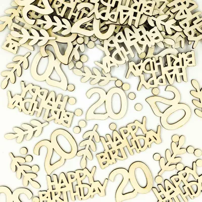Image de Happy Birthday Confetti en bois - 100 pièces guirlandes de table d'anniversaire - Décoration de table anniversaire homme femme - Oh Babyshower - Décoration Joyeux anniversaire décoration de table anniversaire