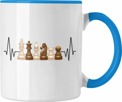 Produktbild von Trendation - Schach Herzschlag Tasse Geschenk für Schachspieler Hobby Geschenkidee (Blau)