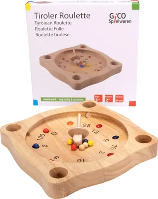 Image de Roulette tyrolienne en bois avec toupie et boules en bois, jeu de roulette paysanne - 7958