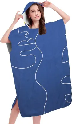Produktbild von FEBE Badeponcho Bademantel Linien Damen Herren 145x80 cm Badetuch mit Kapuze Surf Poncho Mikrofaser Kuschelig Schnelltrocken