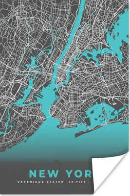 Produktbild von MuchoWow® Poster New York - Stadtplan - Blau - Karte 120x180 cm - Kunstposter