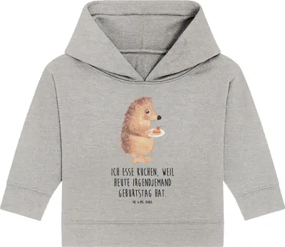 Produktbild von Mr. & Mrs. Panda Organic Baby Hoodie Igel Kuchenstück 12. - 18. Monat - Heather Grey - Geschenk, Essen Spruch, Kuchen, Backen, Kapuzenshirt, Geburtstagskuchen, Torte