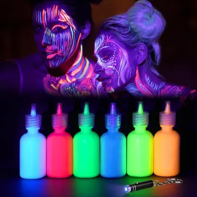 Produktbild von UV Bodypainting Set 6x30ml Schwarzlicht Waschbar Neon Farben