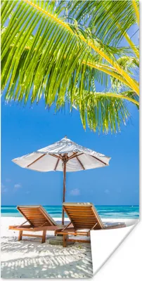 Produktbild von MuchoWow® Poster Palme - Strandkorb - Sonnenschirm 20x40 cm - Plakat - Foto