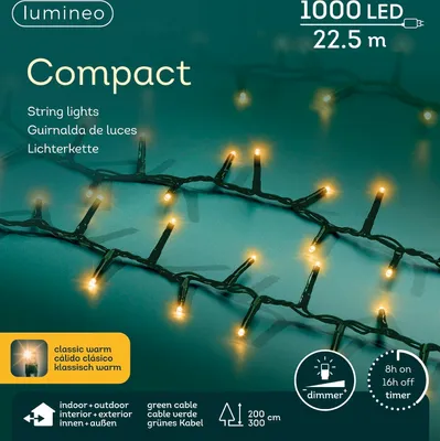 Image de Kaemingk Lumineo Guirlande lumineuse Compact 1000 LED classique chaud extérieur 22,5 m vert