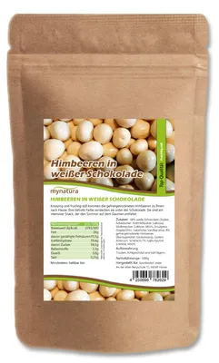Produktbild von Gefriergetrocknete Himbeeren in weißer Schokolade von Mynatura – – in verschiedenen Größen - 1 Beutel (1000g)