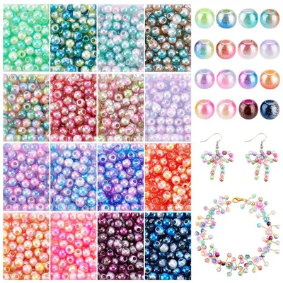 Image de Perles à enfiler - 2080 pièces dans 16 couleurs - Kit de loisirs créatifs pour bracelets, colliers et boucles d'oreilles - Diamètre de 4 mm avec un trou de 1,2 mm