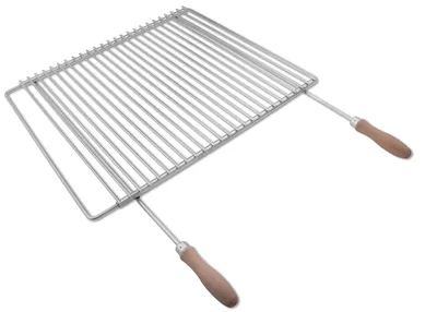 Produktbild von Edelstahl Grillrost mit verstellbarer Breite 50-60X45cm aus Europäischem Edelstahl mit Holzgriffen, Verstellbarer Grillrost, Grillrost Ausziehbar