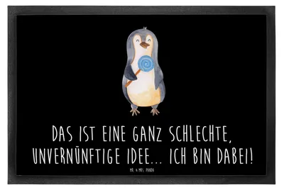 Produktbild von Mr. & Mrs. Panda Bodenvorleger Pinguin Lolli 50 x 75 cm - Schwarz - Geschenk, Pinguine, Schmutzmatte, Unvernünftig, Süßigkeiten, Spruch, Fußabtreter, Schmutzfangmatte
