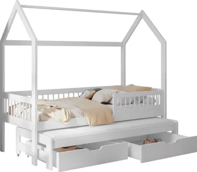 Produktbild von MIRJAN24 Kinderbett Asher 80, Bett mit zwei Bettschubladen, zwei Schlaffläche, Lattenrost, Holzkonstruktion (Farbe: Weiß, Größe: 80x180 cm)