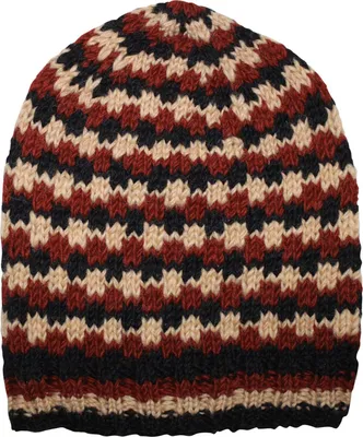 Produktbild von Oversize Wollmütze - schwarz - rot - beige - warme Strickmütze - Longsize Mütze