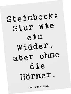 Produktbild von Mr. & Mrs. Panda Ansichtskarte Spruch Steinbock Entschlossen - Weiß - Geschenk, Geschenke Astrologie, Sternzeichen, Tierkreiszeichen, Postkarte, Zielstrebigkeit, Humor