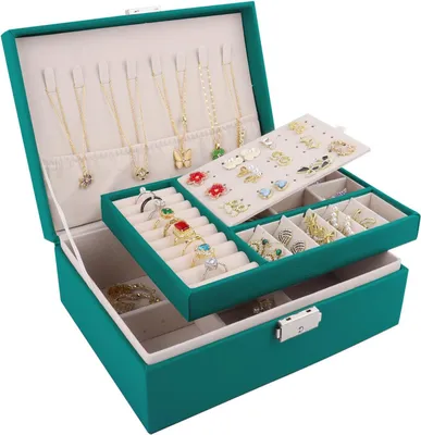 Produktbild von Schmuckbox 2-lagig, Kunstleder, 23 x 17 x 9 cm, zum Organisieren von Schmuck