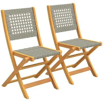 Immagine prodotto di Set di 2 Sedie Pieghevoli da Giardino 47,5x56x88 cm in Rattan PE e Legno di Acacia Grigio