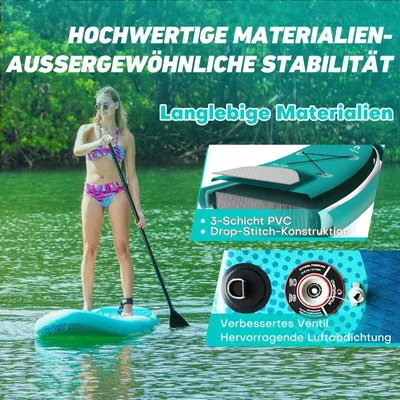 Produktbild von Aufblasbares SUP-Board – Maximale Belastung: 140 kg – Rutschfeste Oberfläche – Stand-Up-Paddleboard für Freizeitaktivitäten auf dem Wasser