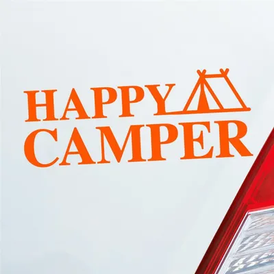 Produktbild von Auto Aufkleber Happy Camper Zelt 19x7 cm Orange Sticker Heckscheibenaufkleber