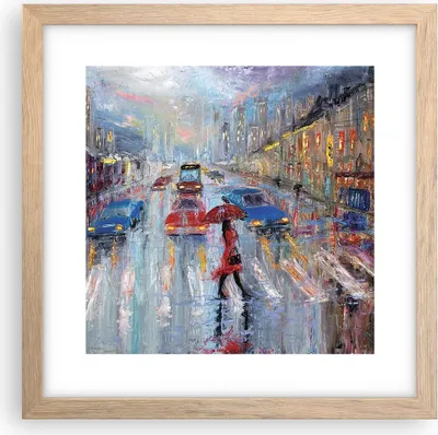 Produktbild von Gerahmtes Poster - Rahmen in heller Eiche - Acryl Stadt Regen - 30x30 cm - Wand Bild - Wanddeko - Wandbilder - Wandposter - Bilderrahmen - Bilder - Kunstdruck - Wandbild - P2NAC30x30-4251