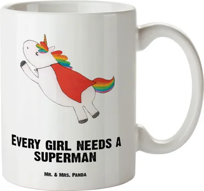 Produktbild von Mr. & Mrs. Panda jumbotasse Einhorn Super - Weiß - Geschenk, Pott, Große Tasse, Freundin, großer kaffeepott, Superheld, Keramikbecher, Einhörner, Deko, steingut, Haferl